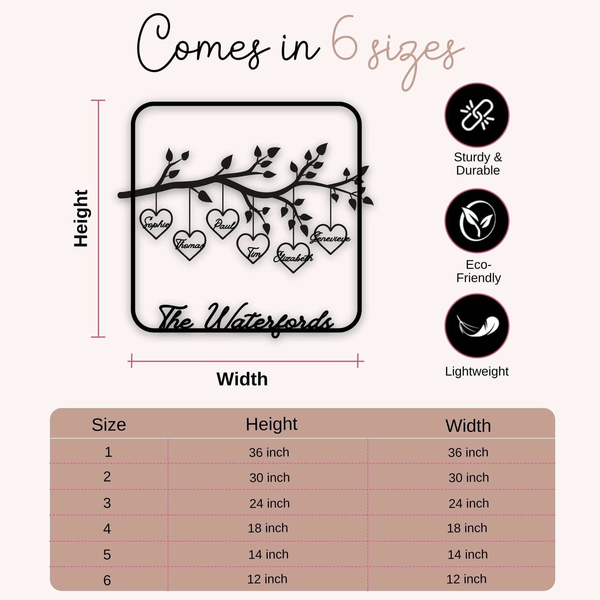 Personalized Family Tree Sign - Custom Metal Front Door Plaque | Durable Steel Wall Decor