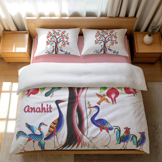 Armenian Tree of Life Duvet - Custom Pomegranate Tree Bedding Set | Soft Polyester Cover - timelessbohochic.com