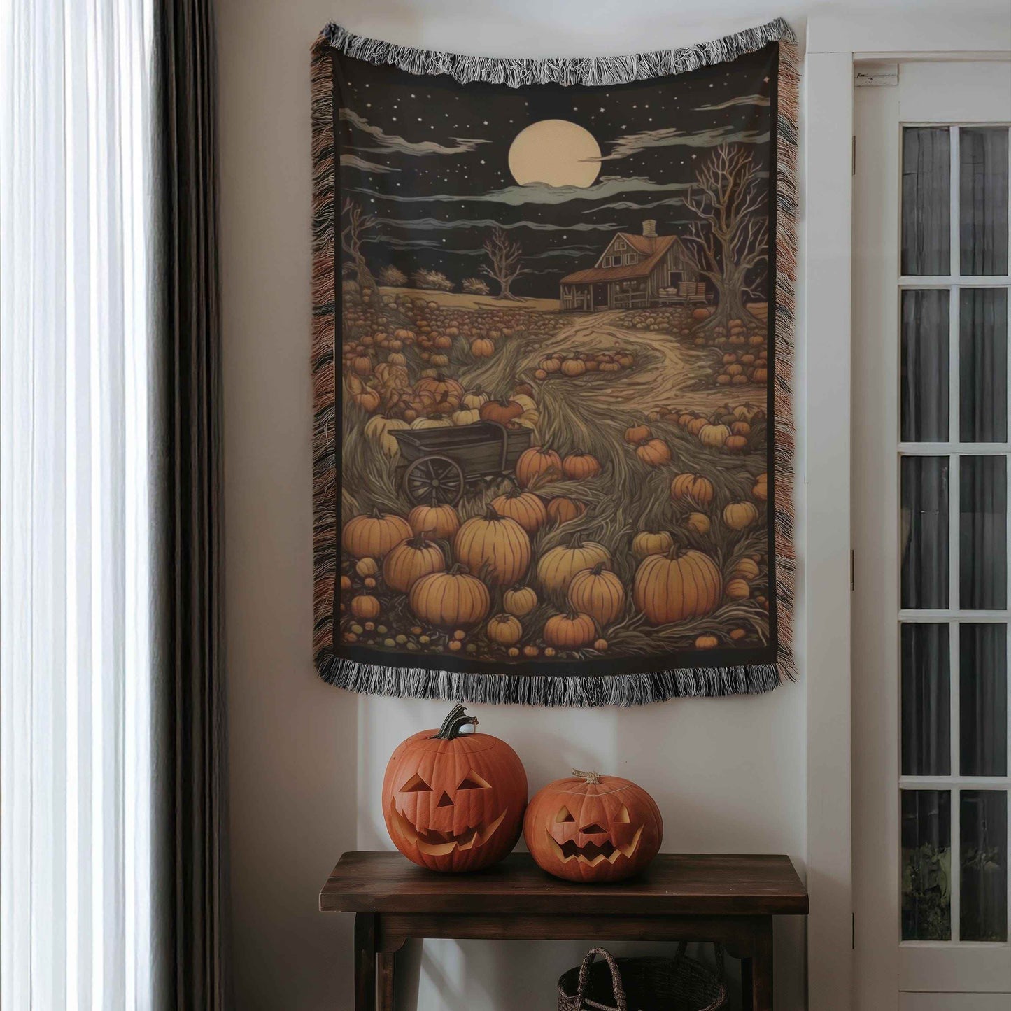 Pumpkin Patch Cotton Blanket - Cozy Farmhouse Throw | Fall Decor & Harvest Home Decor Accent - timelessbohochic.com
