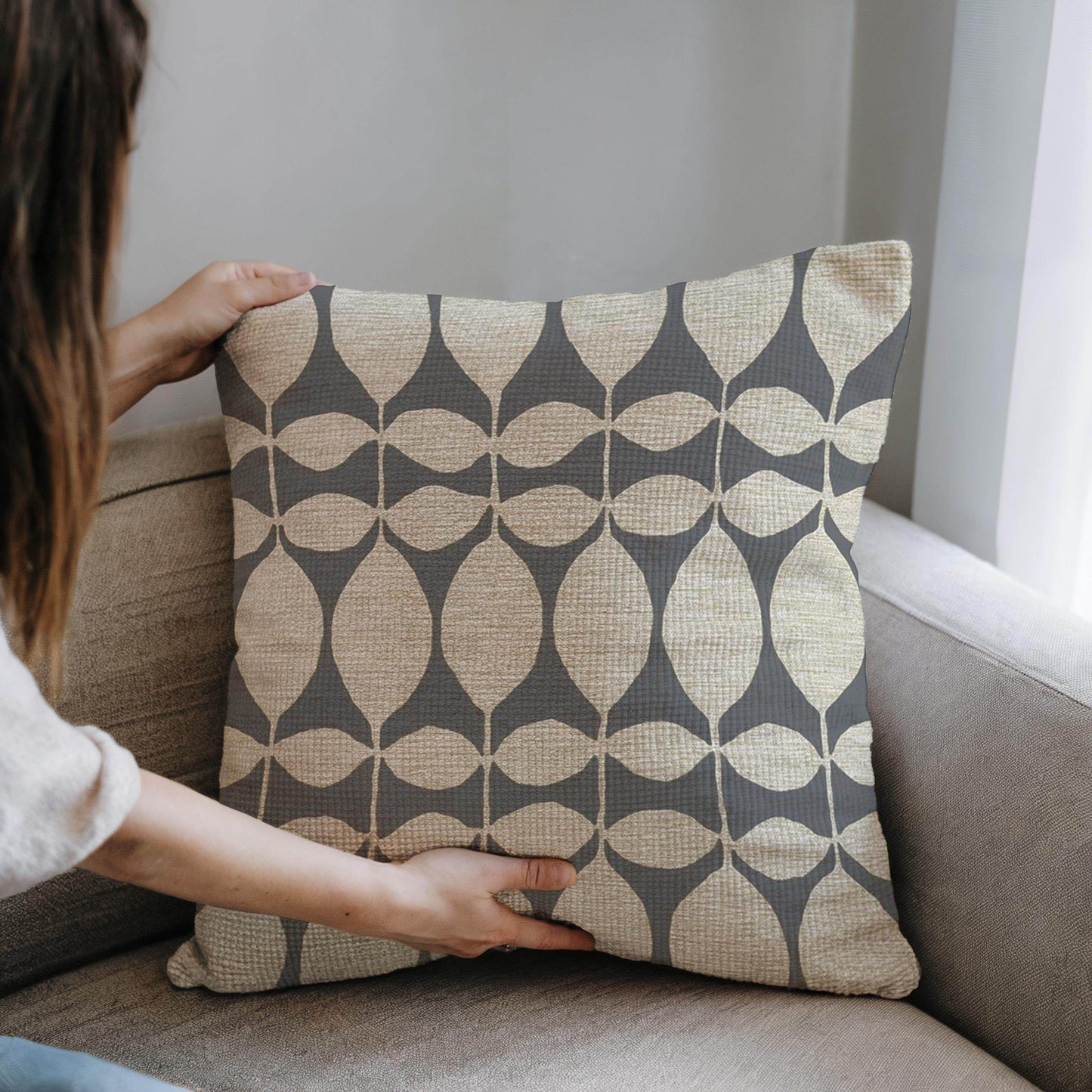 Modern Throw Pillow - Floral Pattern Cushion With Geometric Leaf Design - timelessbohochic.com