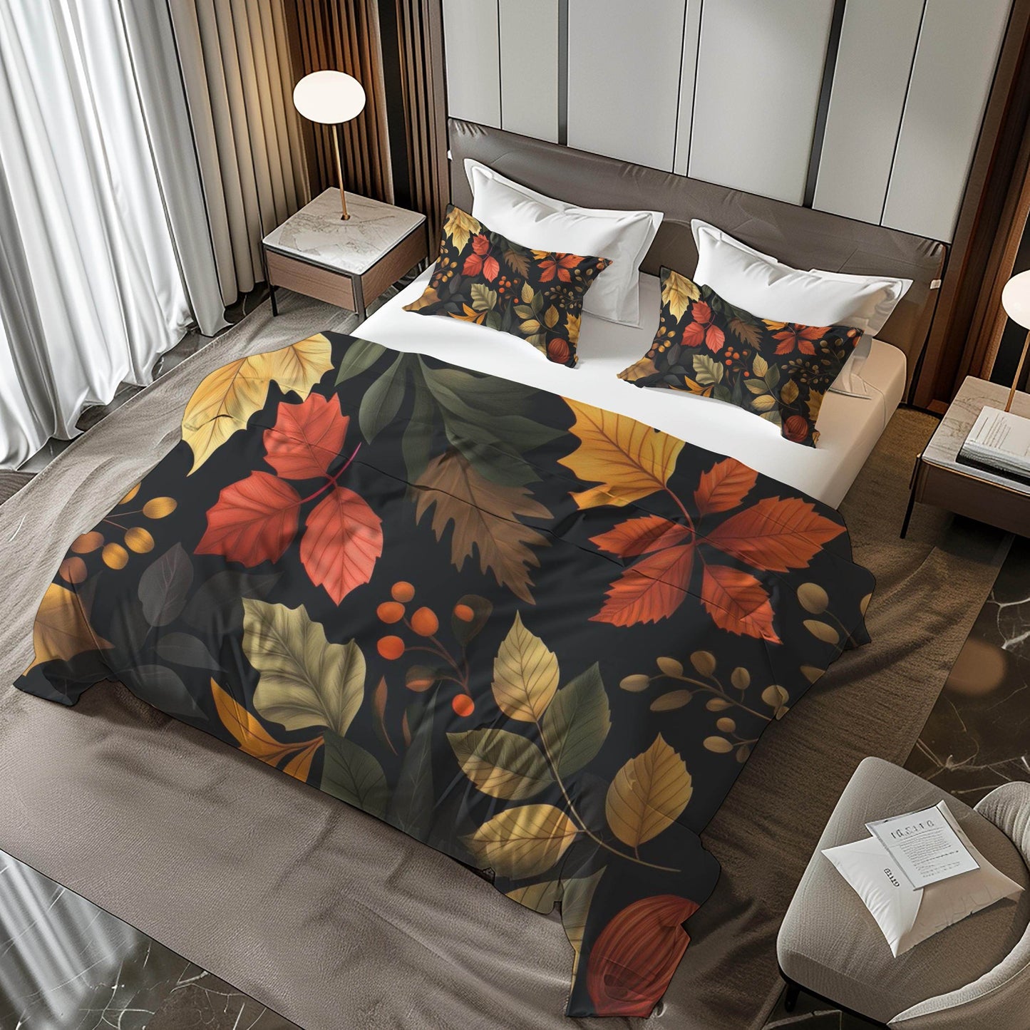 Fall Decor Duvet Cover - Custom Harvest Leaf Bedding Set | Soft Breathable Fabric 3-Piece - timelessbohochic.com