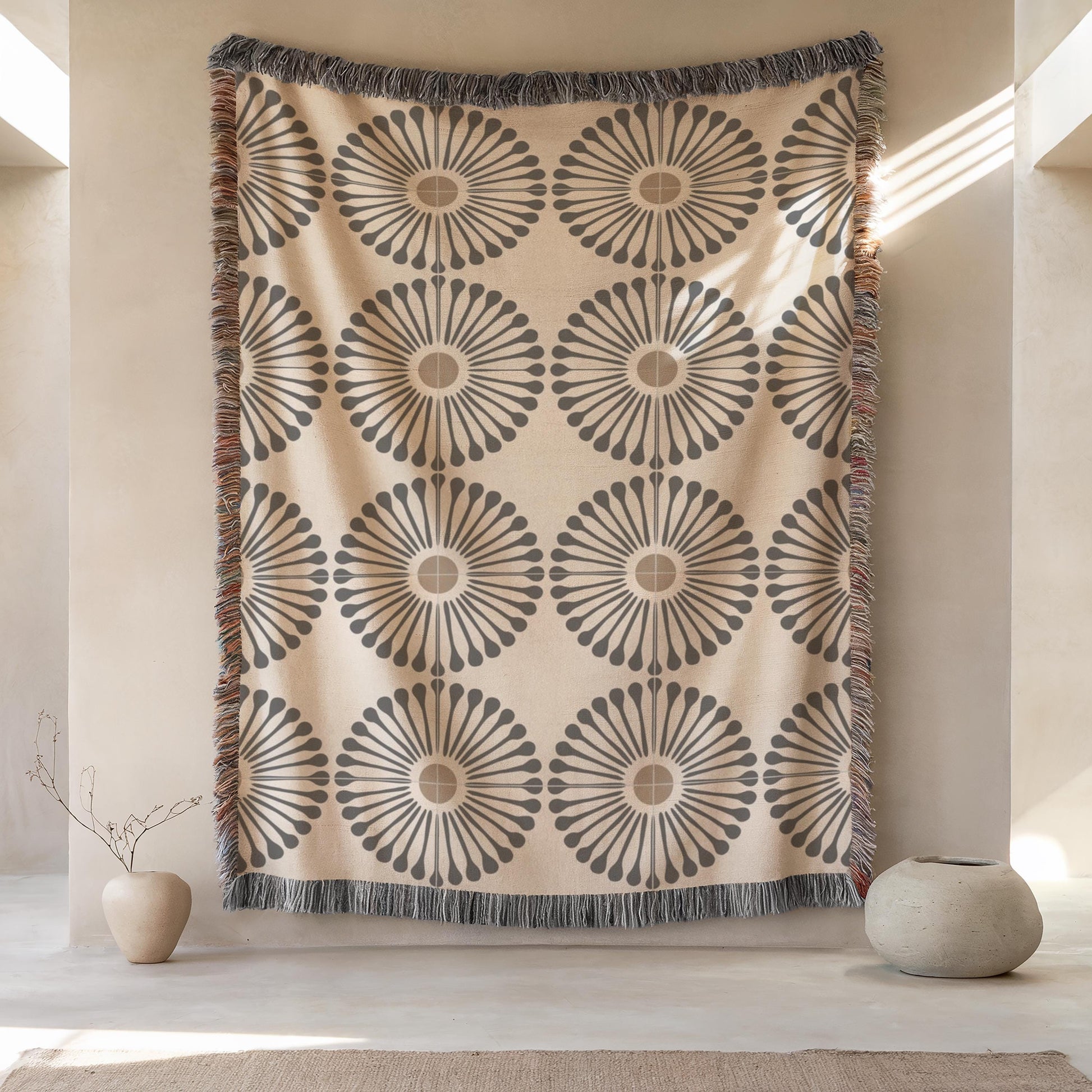 Sunflower Fabric Tapestry - Boho Wall Tapestry With Colorful Fringed Edges