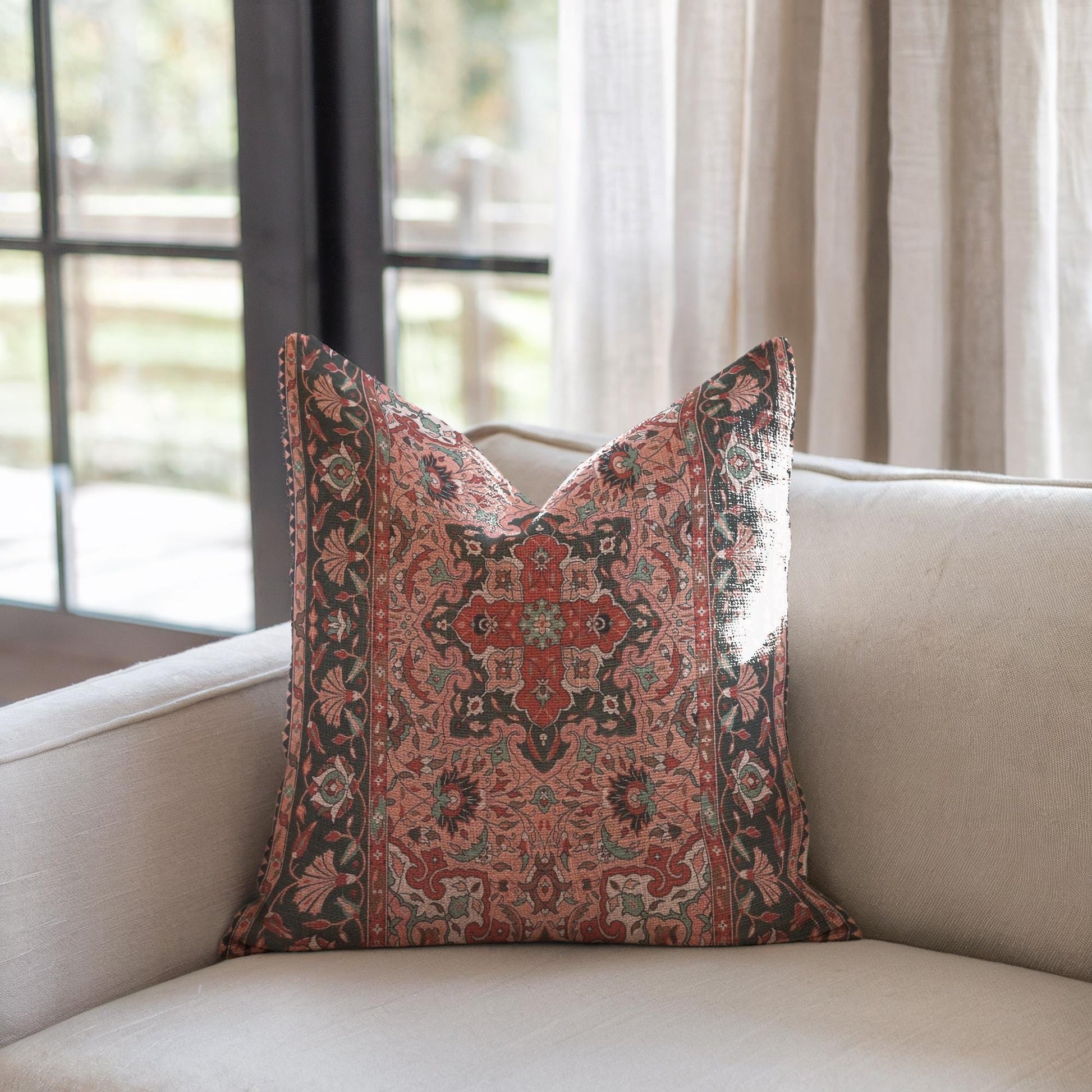 Woven Pillow - Bohemian Cushion with Turkish Rug Design & Anatolian Carpet Pattern