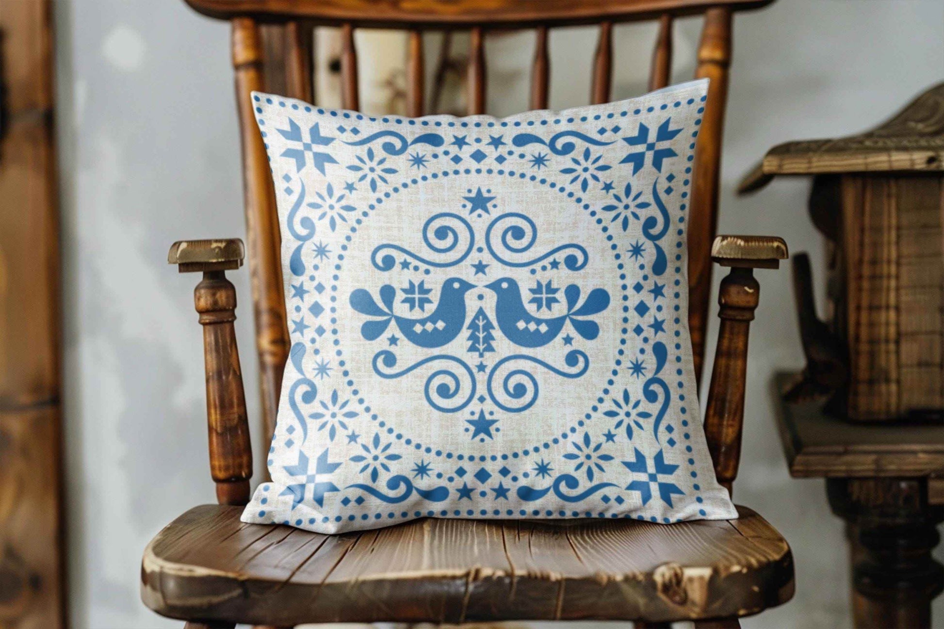 Blue Bird Cushion - Scandinavian Throw Pillow | Cozy Sofa Cushion, Double Sided Design - timelessbohochic.com