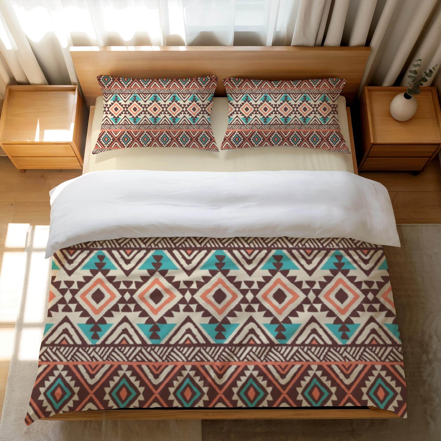 Native American Bedding Set - Colorful 3 Piece Duvet Cover With Zipper & Pillowcases - timelessbohochic.com