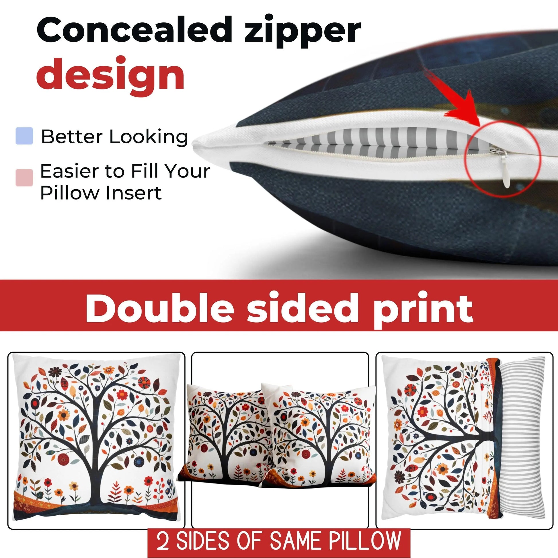 Scandi Tree Pillowcase – Nordic Cushion Cover With Concealed Zipper | Cozy Forestcore Sham