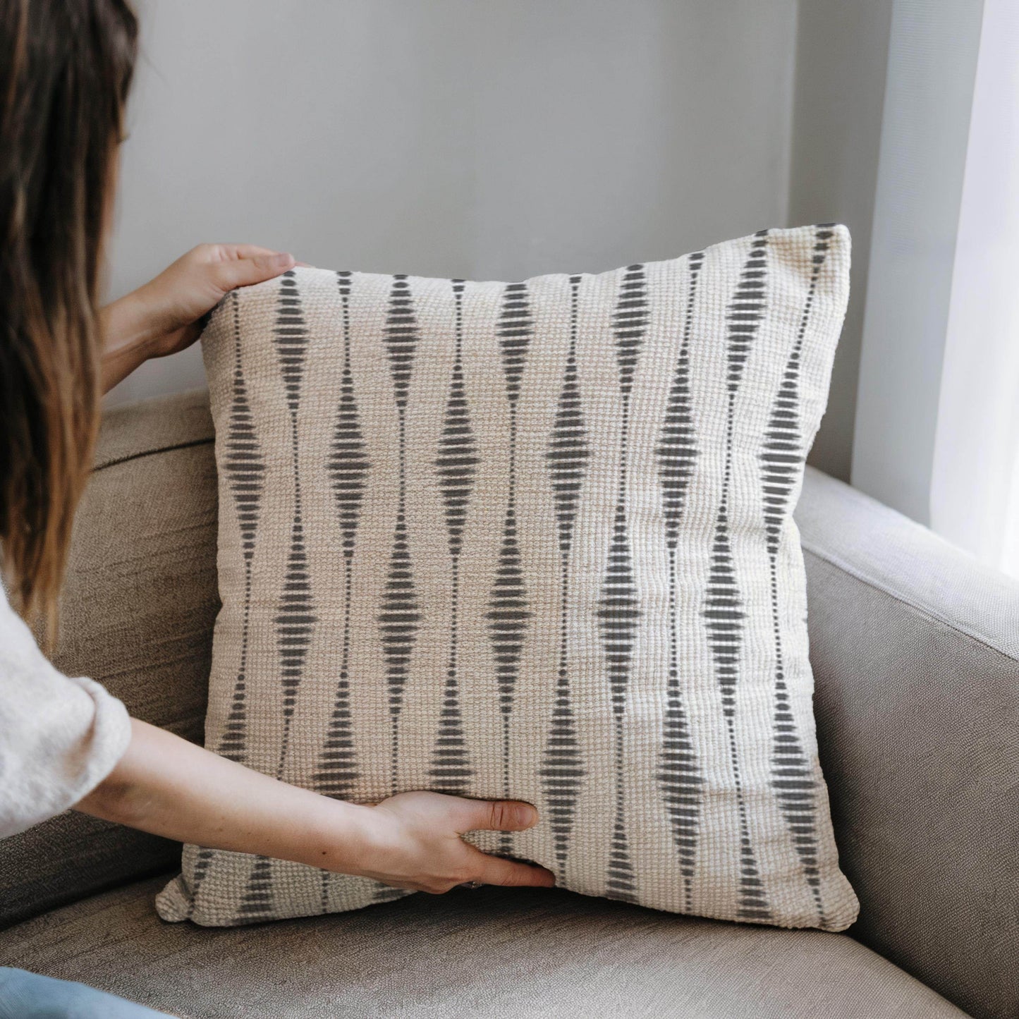 Modern Geometric Cushion - Scandinavian Throw Pillow | Black White Patterned Accent Pillow - timelessbohochic.com