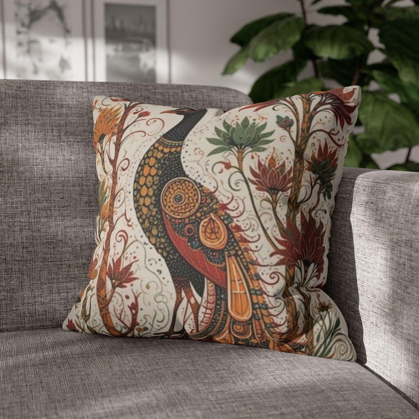 Moroccan Inspired pillow cover with woven pattern styled on a sofa or bed