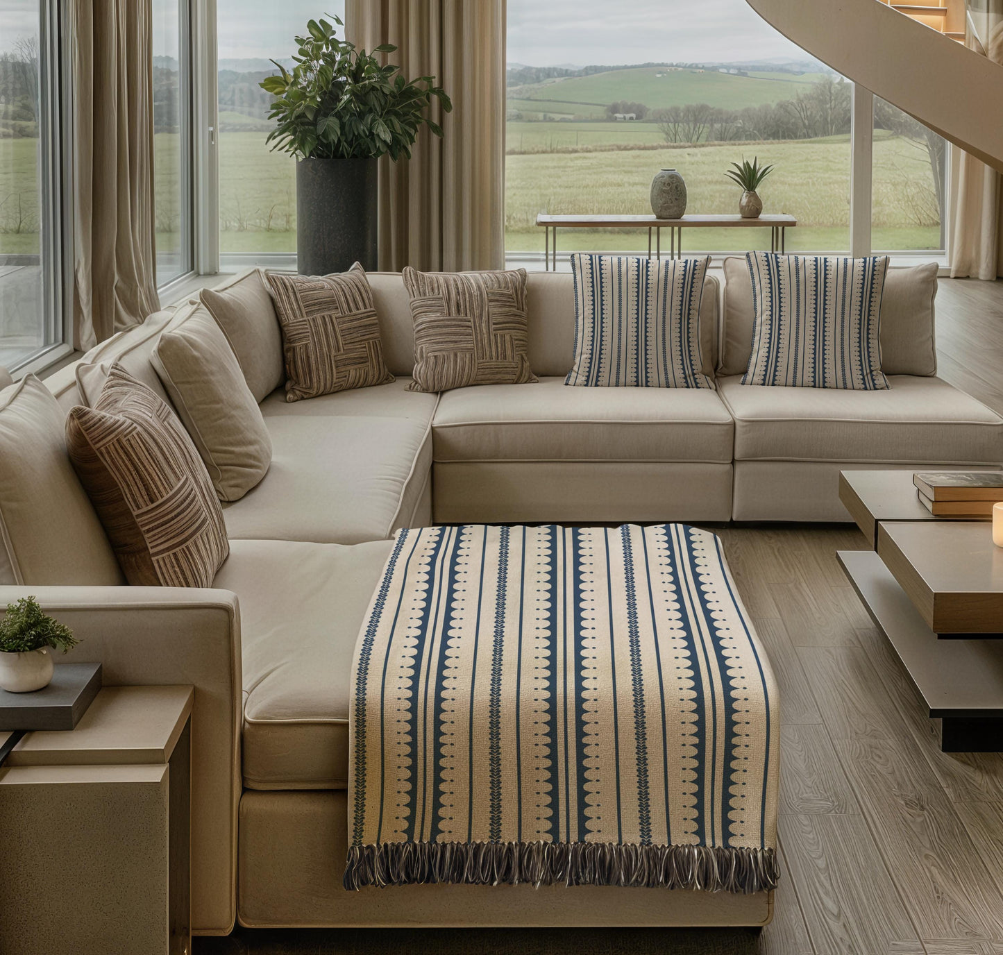 Modern Geometric woven blanket with geometric pattern styled for layered home decor