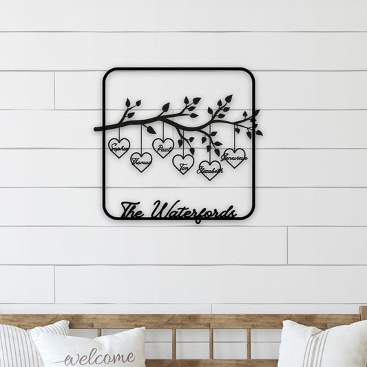 Personalized Family Tree Sign - Custom Metal Front Door Plaque | Durable Steel Wall Decor