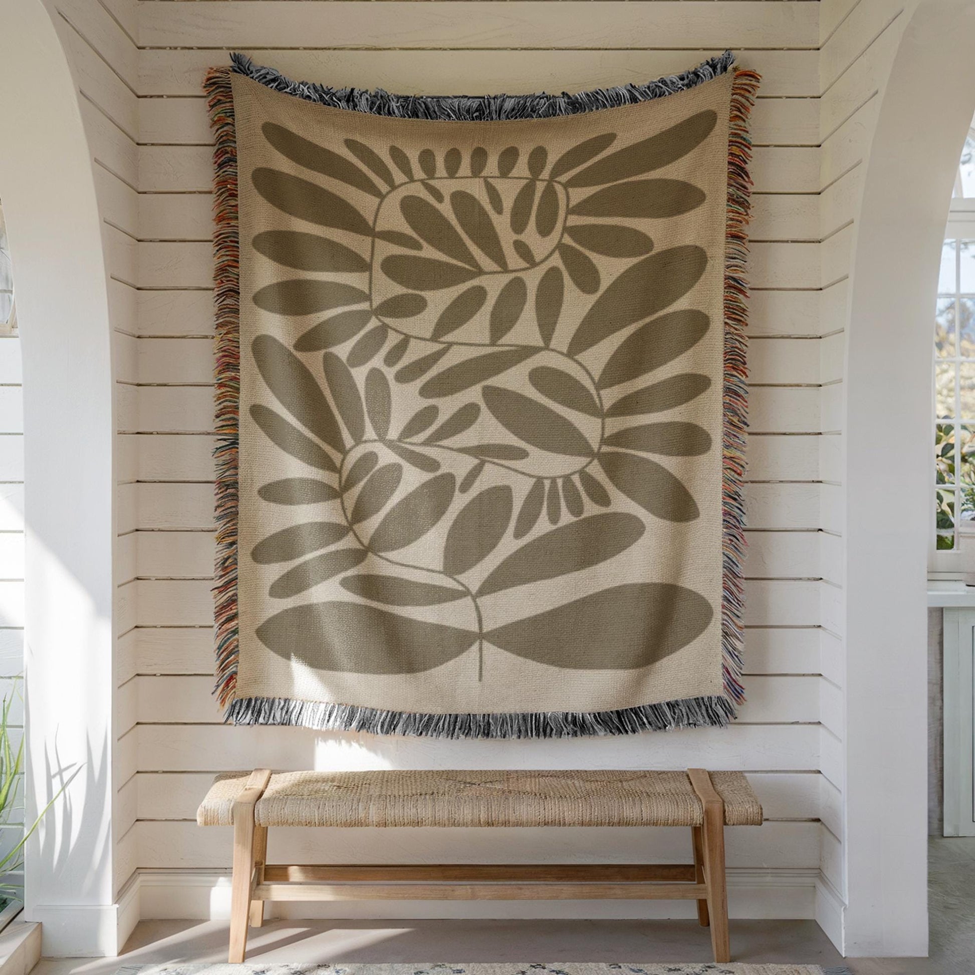 Woven Throw Blanket – Cozy Cotton Patio Blanket with Fringed Edge for Garden