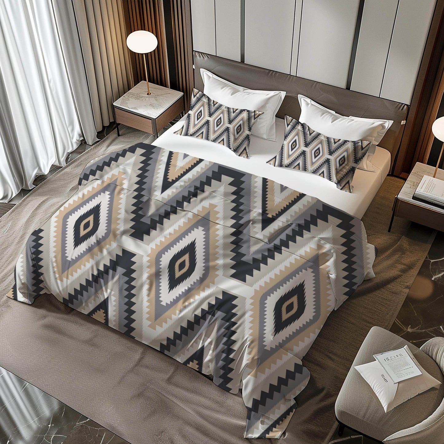 Navajo Bedding Set - Geometric Zippered Duvet Cover & Soft Polyester 3-Piece Bedding - timelessbohochic.com