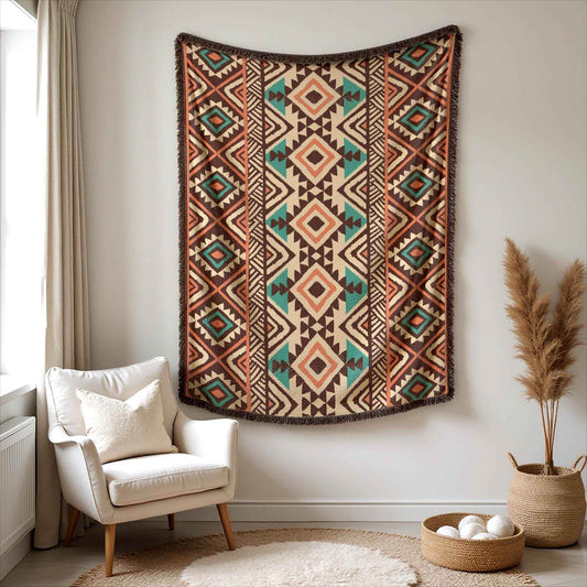 Tribal Wall Hanging - Navajo Textile Art | Southwestern Wall Decor Tapestry - timelessbohochic.com