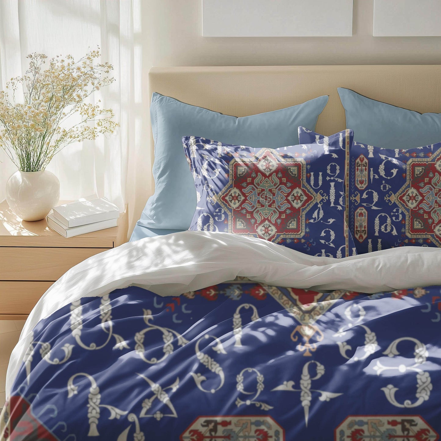 Armenian Alphabet Duvet - Personalized Ethnic Bedding Set with Haykakan Pattern & Custom Pillowcases - timelessbohochic.com