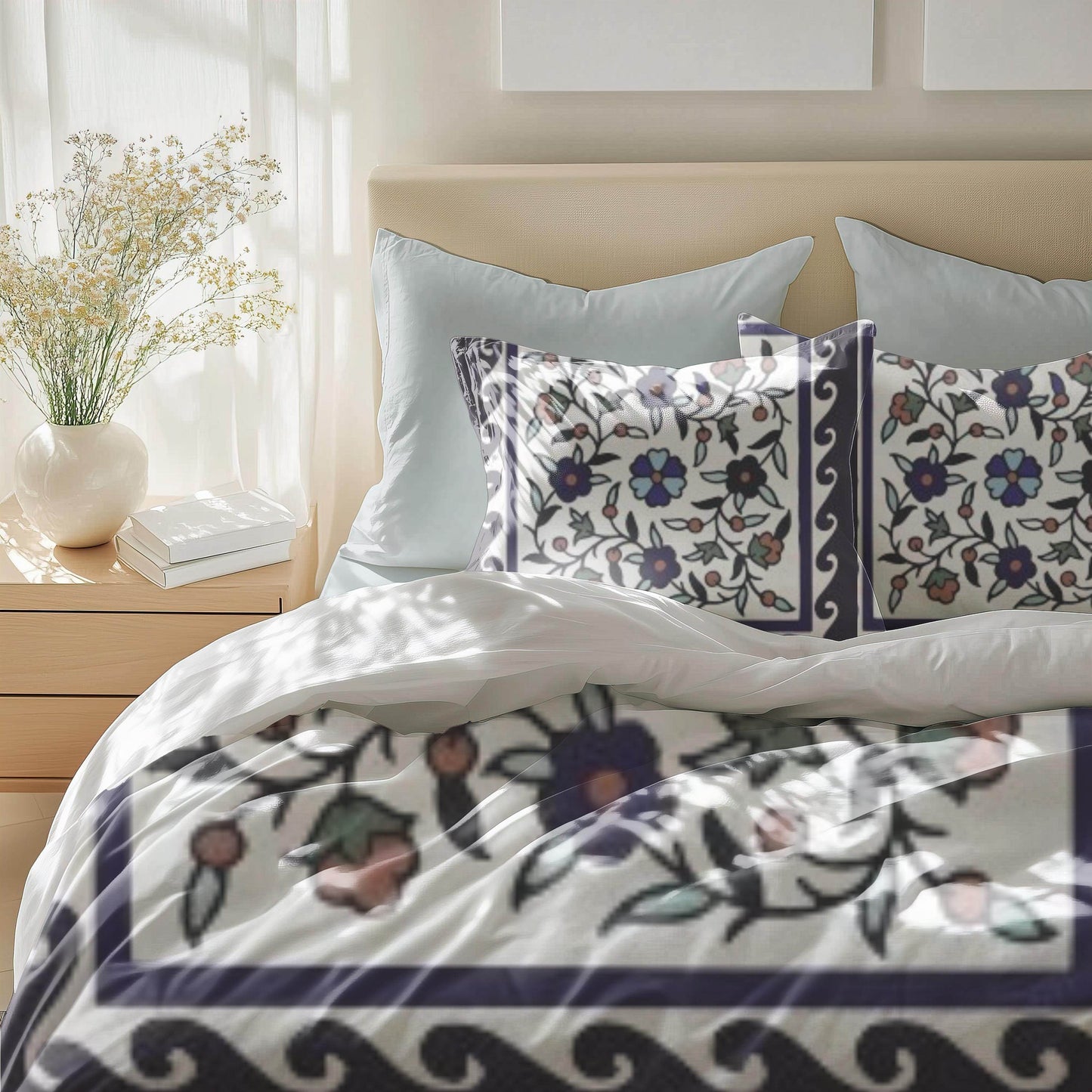 Floral Duvet Cover - Armenian Bedding Set With Haykakan Pattern & Iznik Motifs - timelessbohochic.com