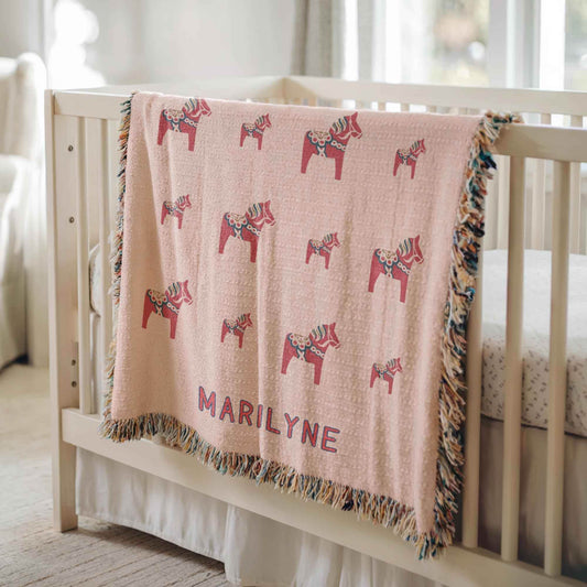 Personalized Baby Blanket - Custom Name Woven Cotton Quilt With Fringed Edges - timelessbohochic.com