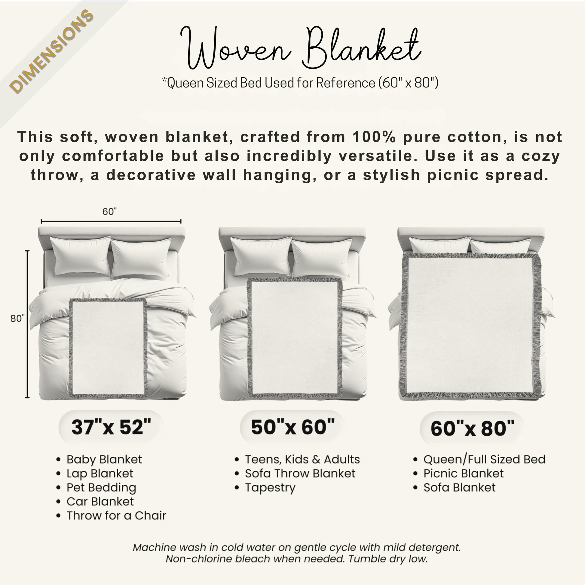 Native American Blanket – Tribal Pattern Cotton Throw With Colorful Fringed Edges