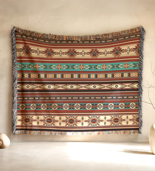 Navajo Pattern Woven Tapestry, Southwestern Design Wall Hanging, Native American Textile Art, Ethnic Home Decor, Tribal Boho Decor,