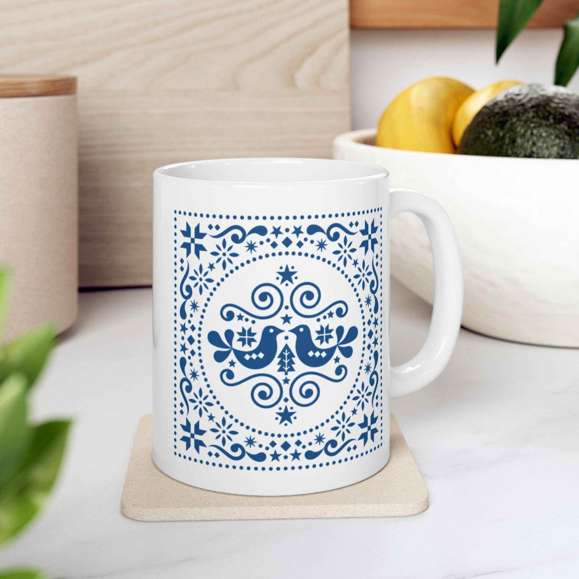 Personalized Ceramic Mug – Scandinavian Style Mug with Swedish Birds Design - timelessbohochic.com
