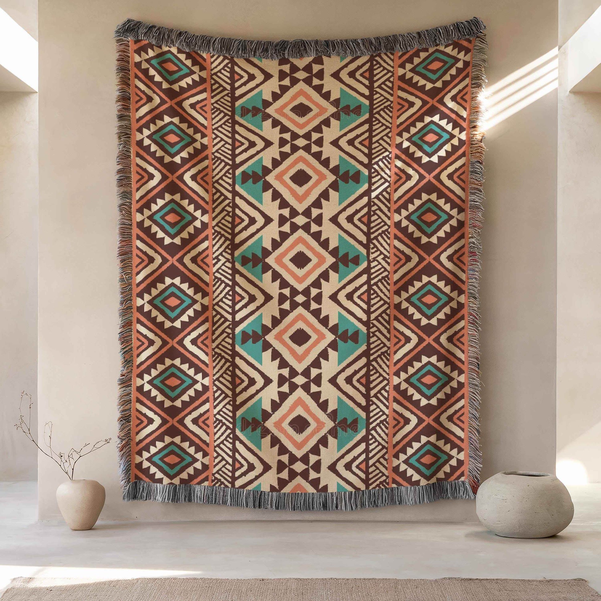 Tribal Wall Hanging - Navajo Textile Art | Southwestern Wall Decor Tapestry - timelessbohochic.com