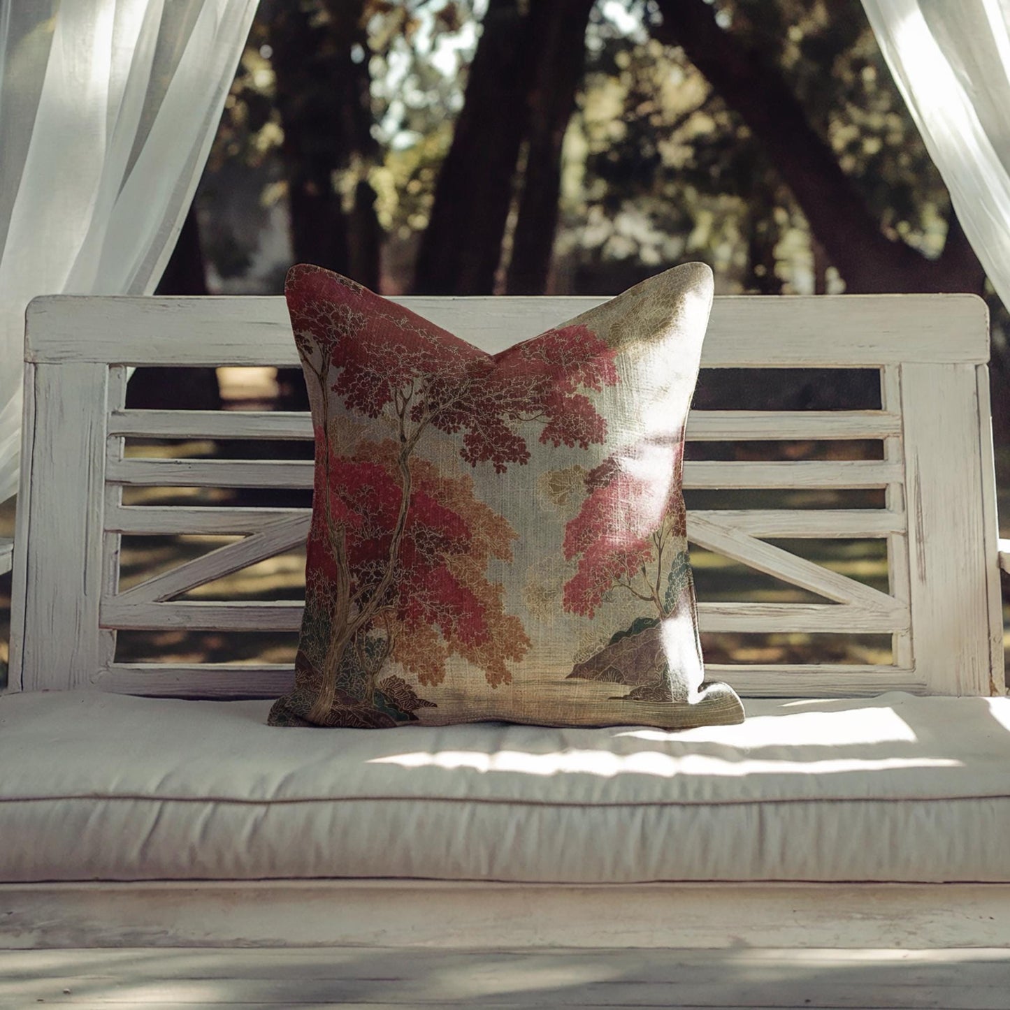 Modern Geometric throw pillow with geometric pattern styled on a sofa or bed