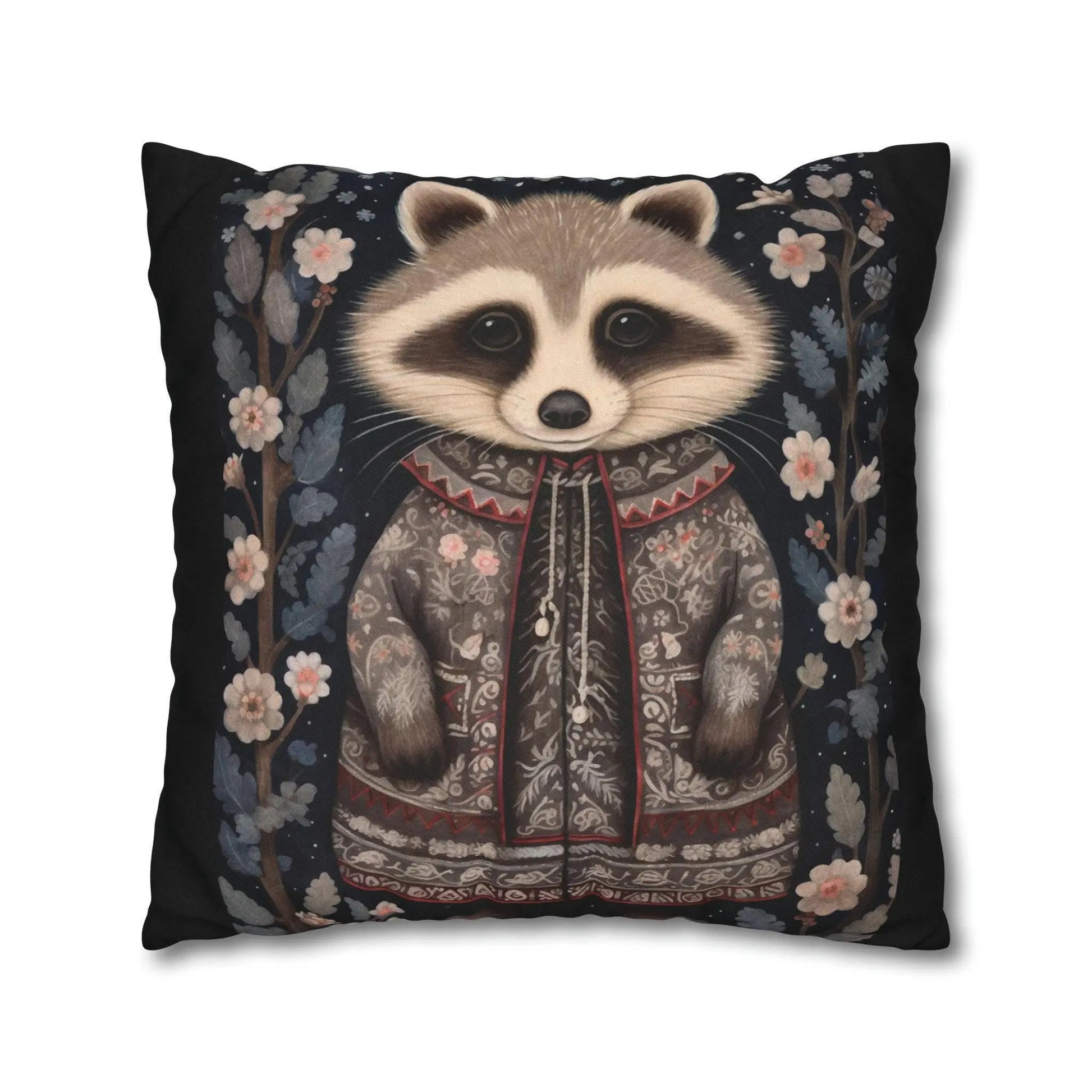 Folk Art Pillow – Nordic Decor Double-Sided Cover with Woodland Animal Design