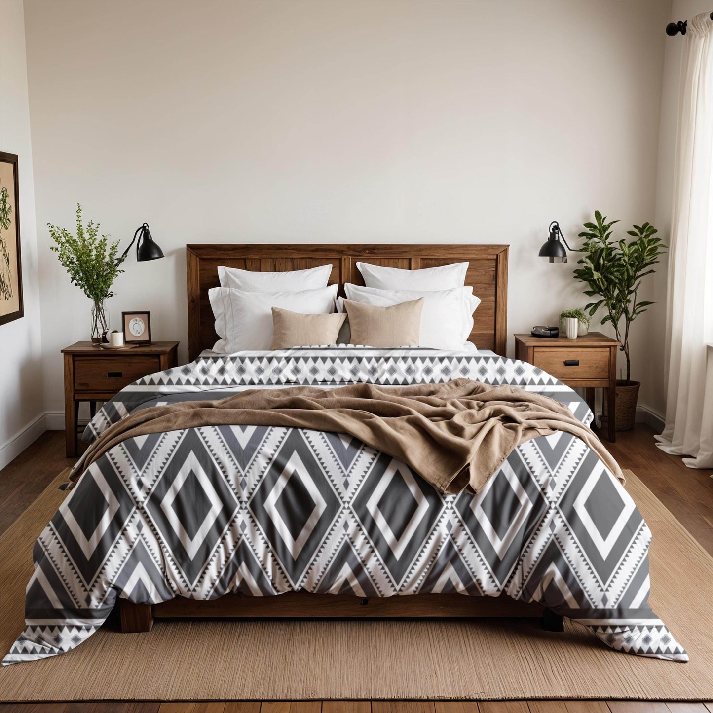 Geometric Ikat Bedding Set - 3 Piece Duvet Cover And Pillowcases | Soft Breathable Fabric For Modern Bedroom Decor - timelessbohochic.com
