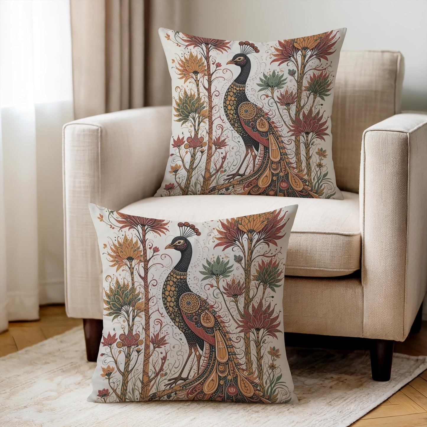 Moroccan Inspired pillow cover with woven pattern styled on a sofa or bed