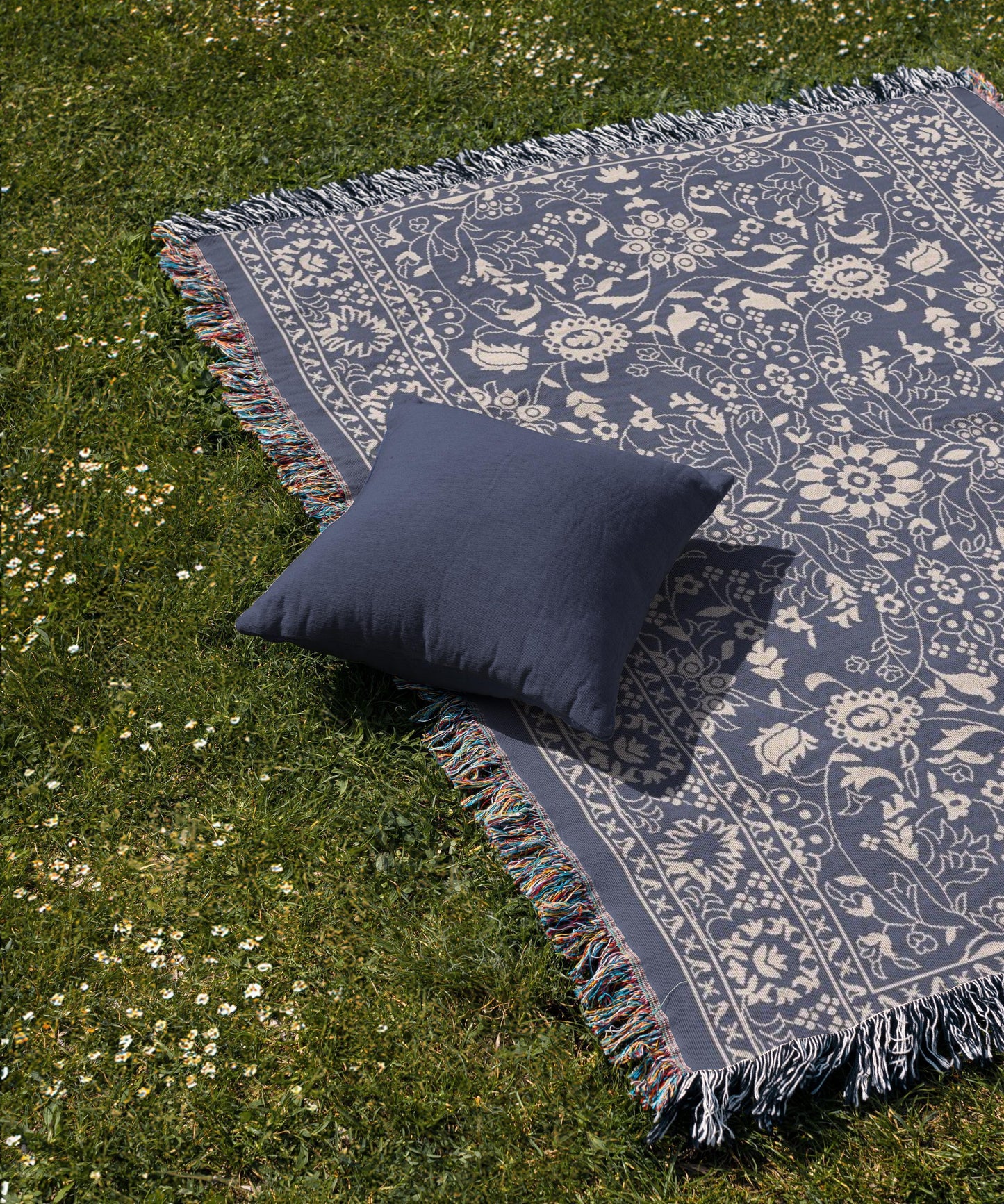 Anatolian Inspired woven wall tapestry with rug-style pattern styled as textile wall decor