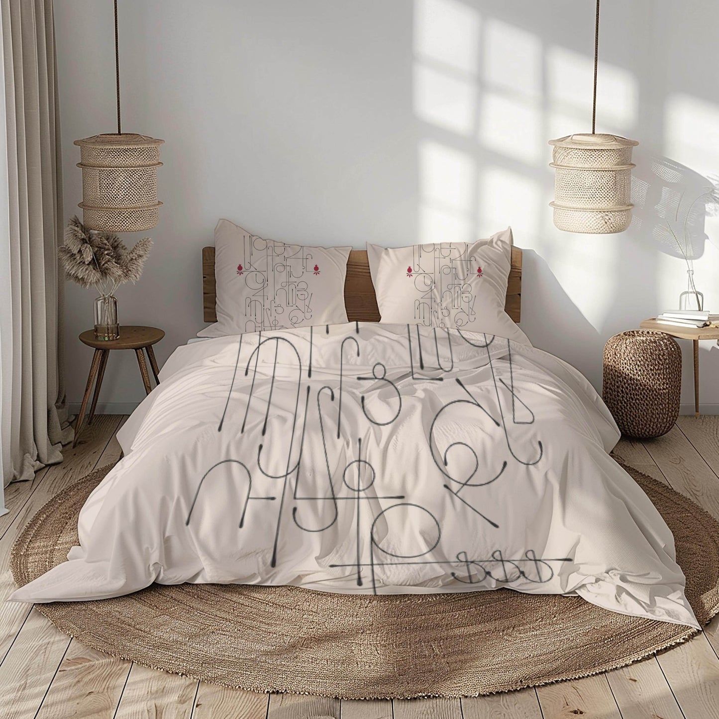 Armenian Duvet Cover - Alphabet Bedding Set With Haykakan Pattern & Cultural Motifs - timelessbohochic.com