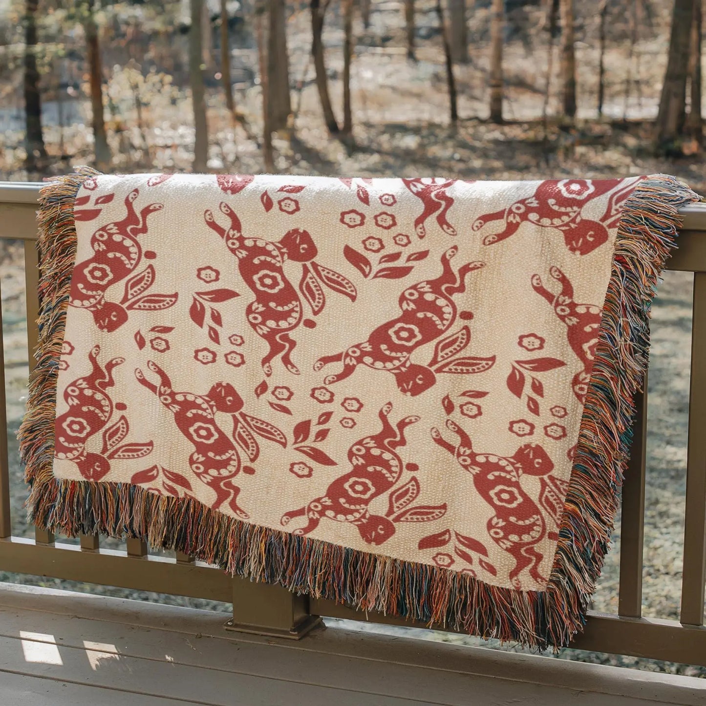Nordic Cotton Throw – Cozy Boho Sofa Blanket With Dala Bunny Design & Lightweight Picnic Wrap
