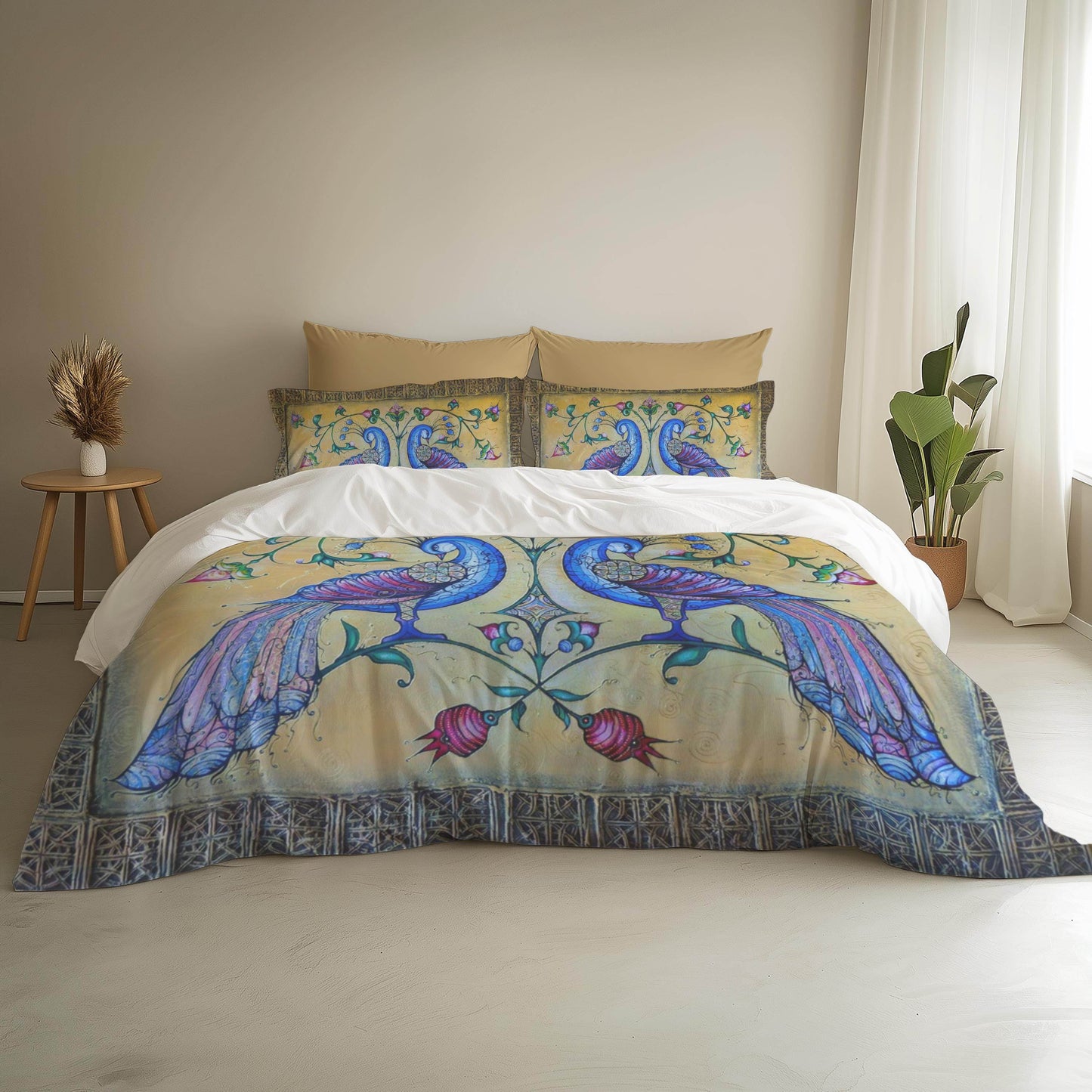 Armenian Birds Duvet Cover - Haykakan Pattern Bedding Set With Decorative Pillowcases - timelessbohochic.com