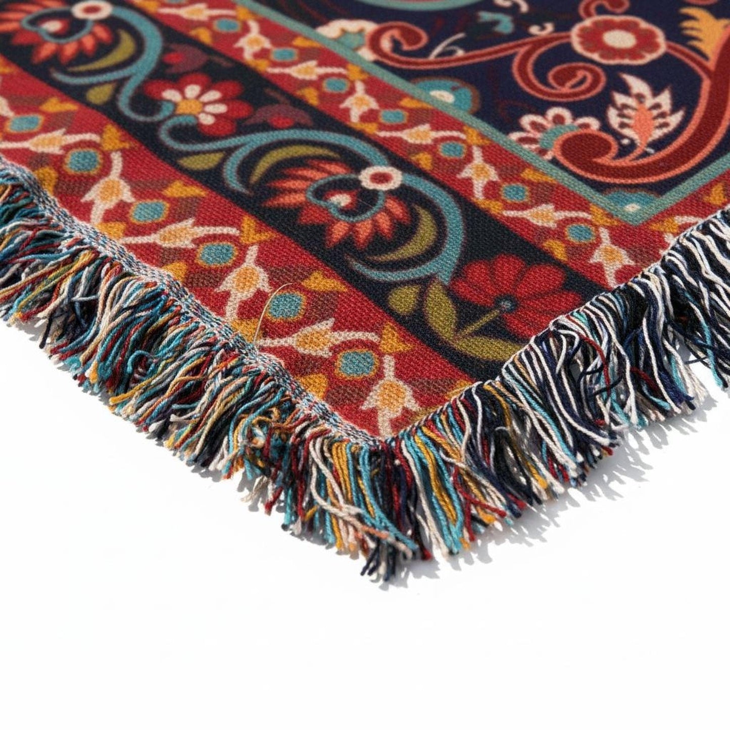Anatolian Inspired throw pillow with rug-style pattern styled on a sofa or bed