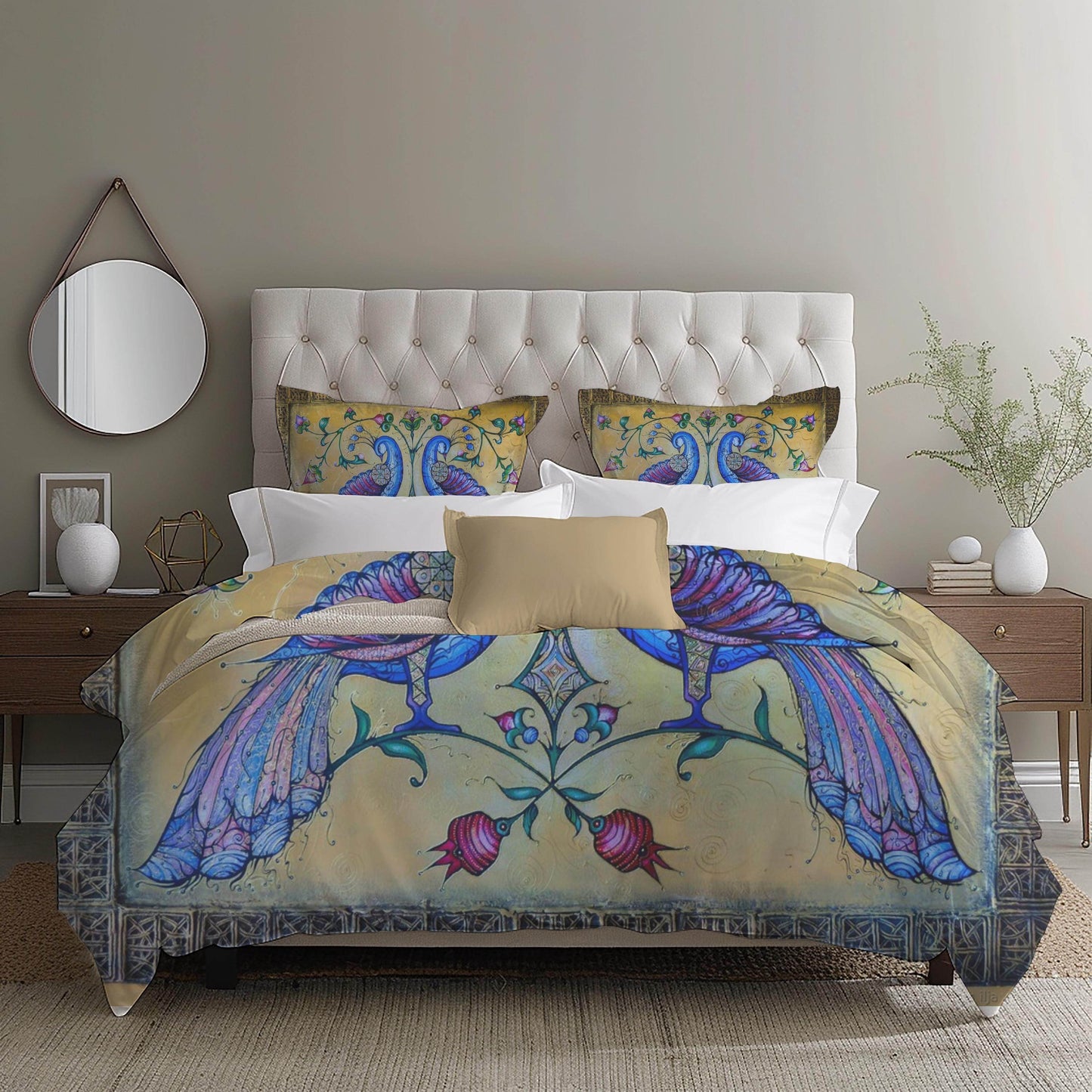Armenian Birds Duvet Cover - Haykakan Pattern Bedding Set With Decorative Pillowcases - timelessbohochic.com
