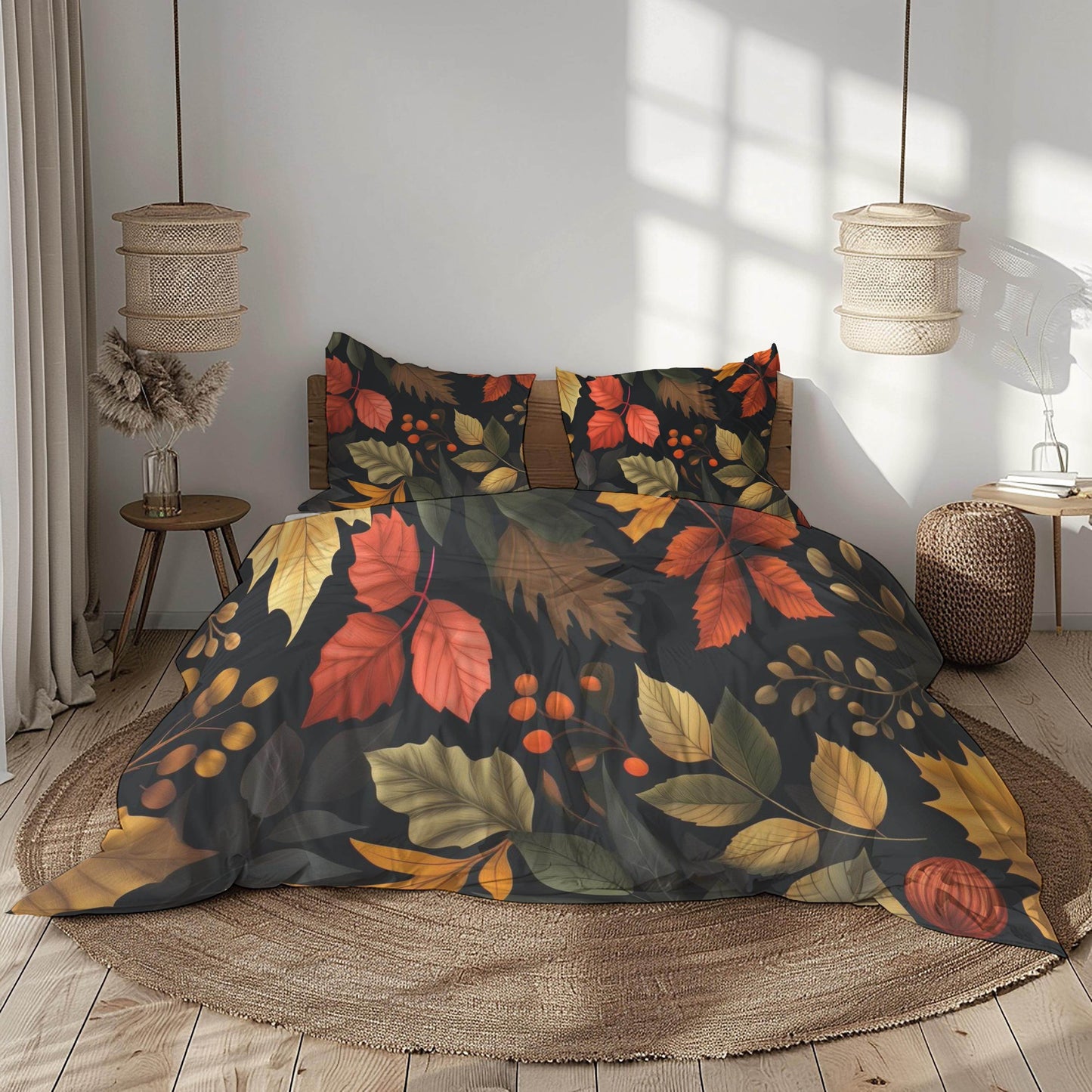 Fall Duvet Cover - Custom Harvest Leaf Bedding Set | Soft Breathable Fabric 3-Piece Seasonal Bedspread - timelessbohochic.com