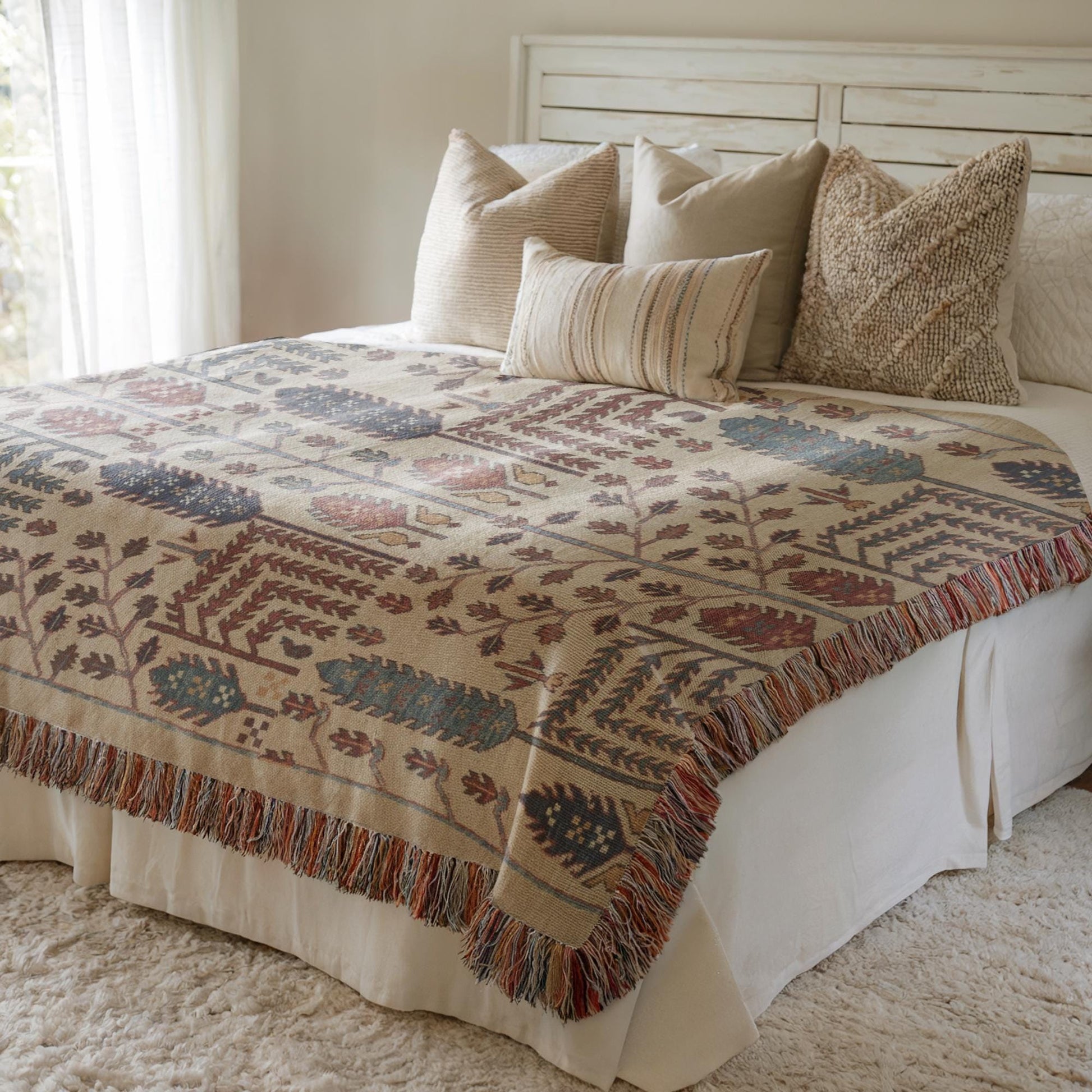 Anatolian Woven Blanket – Persian Design Throw With Ear Of Wheat Pattern | Cozy Living Accent