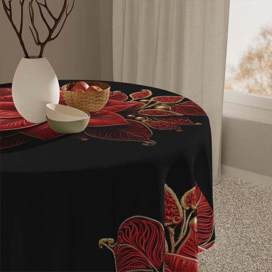 Poinsettia Tablecloth – Elegant Red and Gold Christmas Table Cover | Luxury Holiday Decor