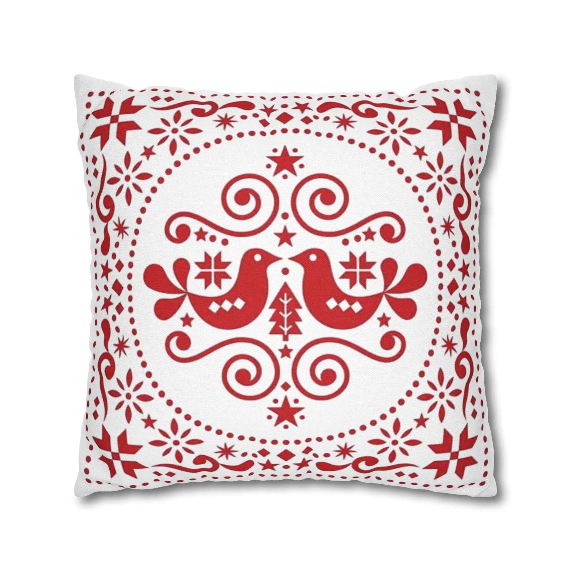 Scandinavian Pillowcase - Double Sided Folk Art Bird Throw Pillow Sham | Soft Polyester Fabric