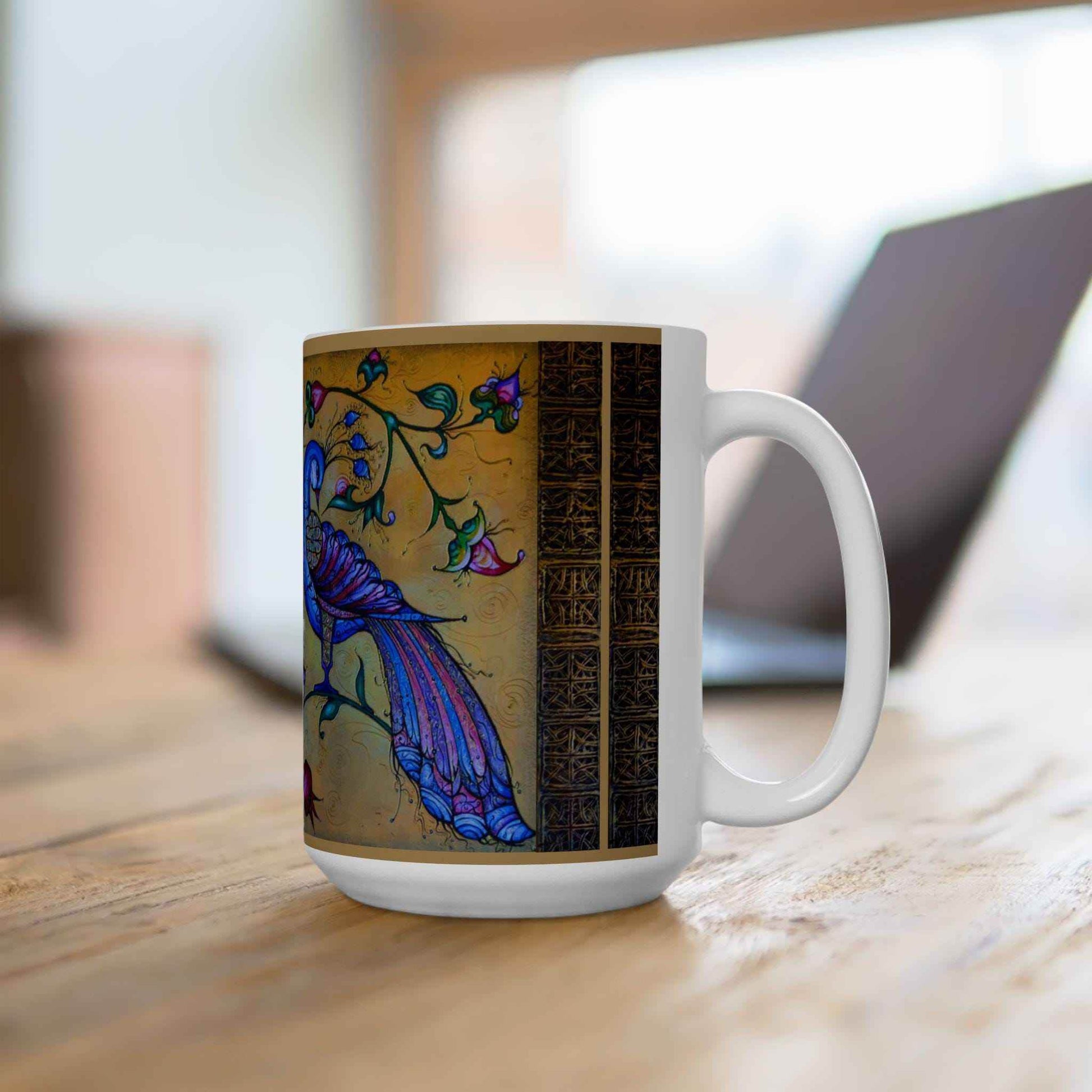 Armenian Ceramic Mug - Blue Birds Hand Painted 12oz Ceramic Mug | Unique Armenian Souvenir - timelessbohochic.com