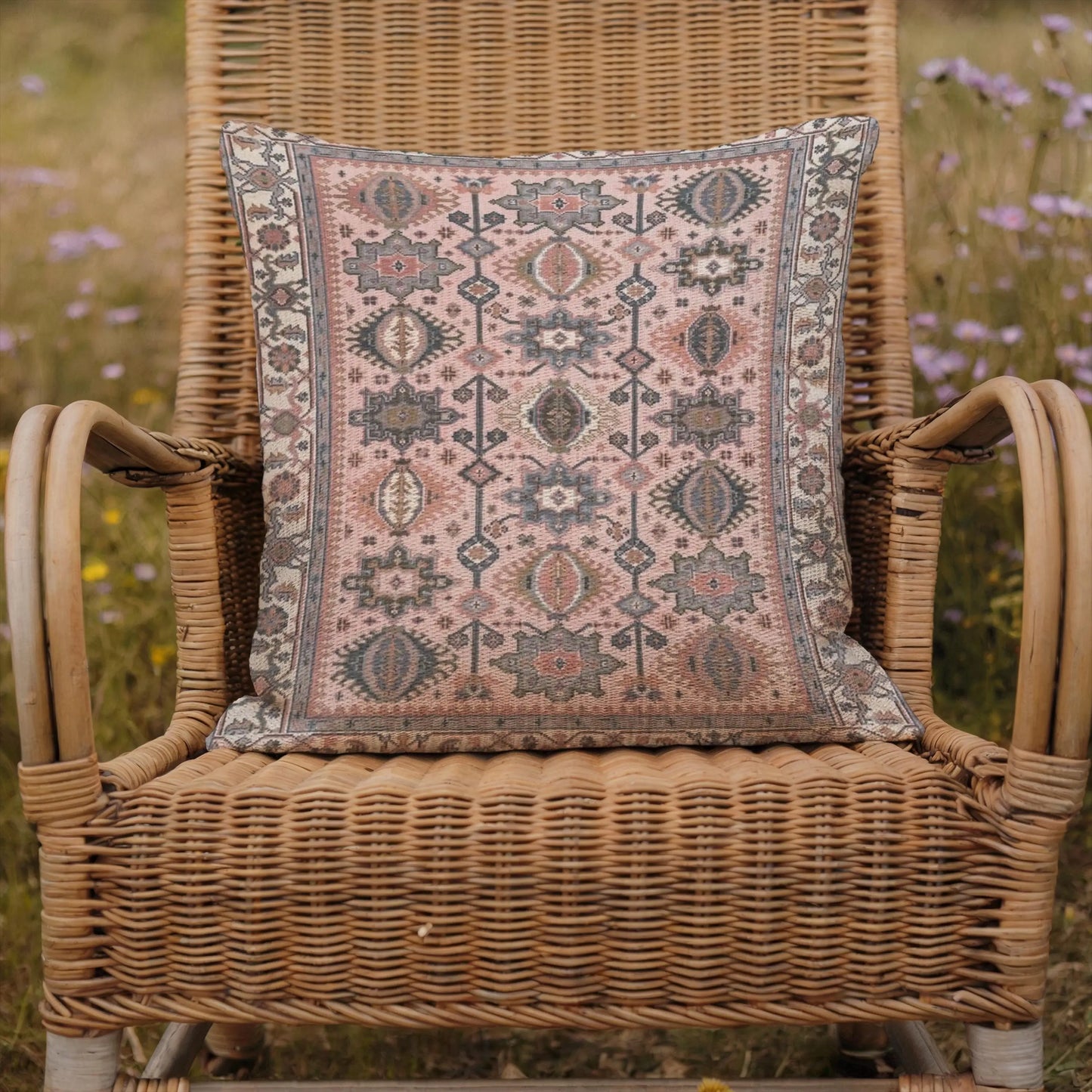 Anatolian Rug Pillow - Boho Throw Pillow with Pink Blue Cushion & Unique Pattern