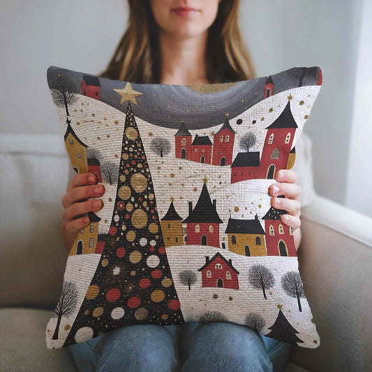 Christmas Landscape Pillow – Cozy Holiday Throw Pillow With Xmas Trees Under Moonlight - timelessbohochic.com