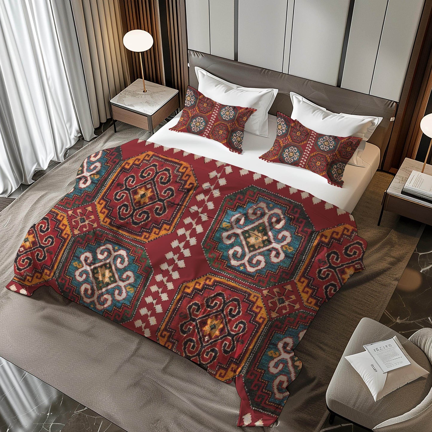 Caucasian Rug Duvet - Armenian Pattern Bedding Set | Soft Breathable 3 Piece Cover - timelessbohochic.com