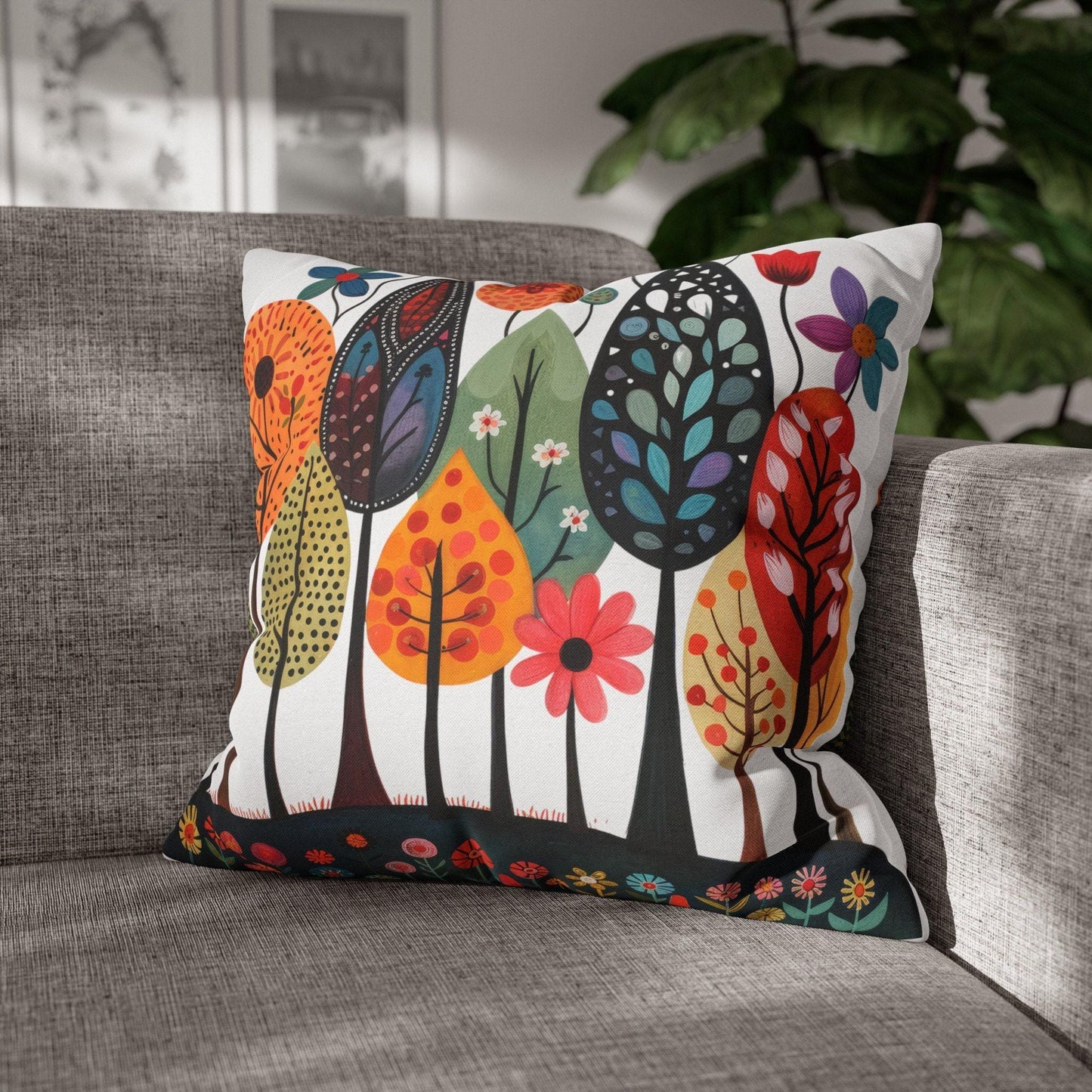 Scandinavian Inspired pillow cover with woven pattern styled on a sofa or bed