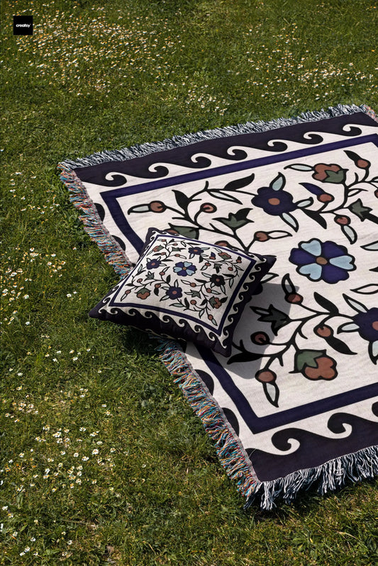 Iznik Cotton Throw Blanket - Floral Bedding Set & Turkish Throw Pillows for King Queen Bed