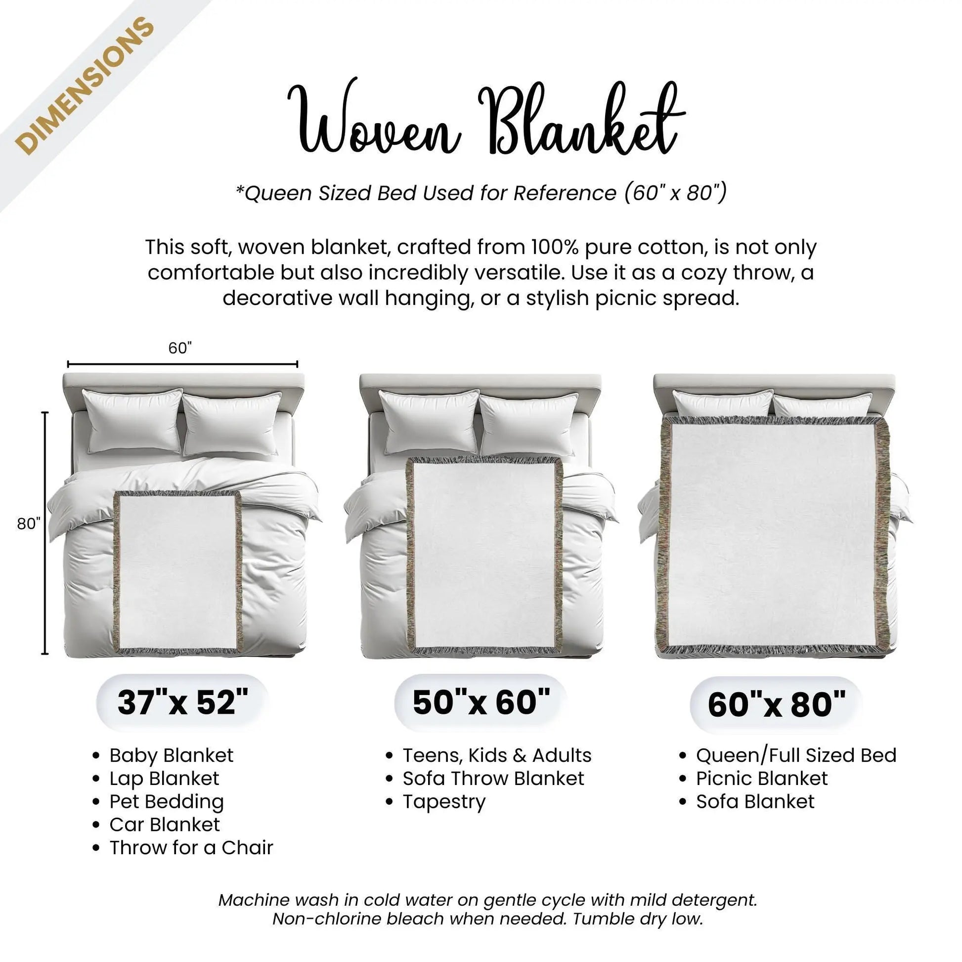 Boho Woven Blanket – Cotton Throw Blanket With Fringed Sofa Cover & Cozy Accent