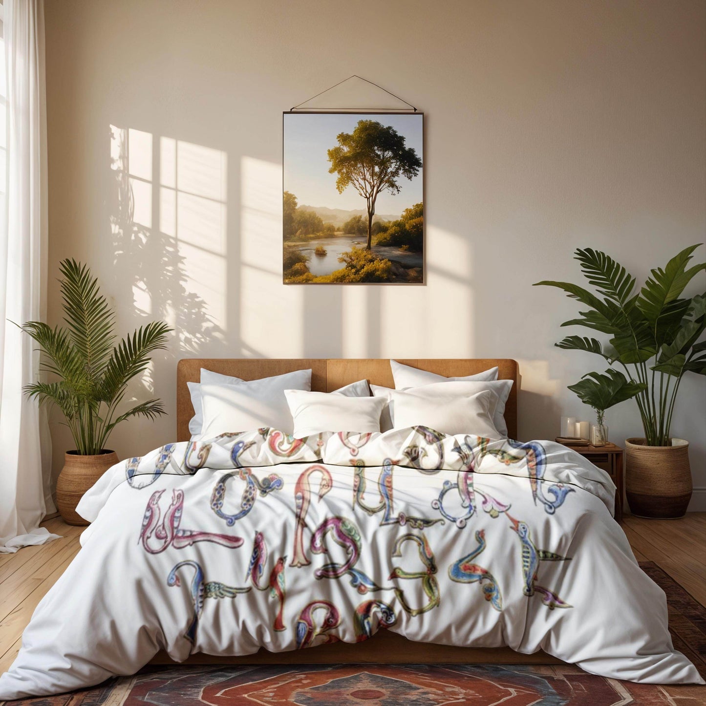 Armenian Alphabet Duvet Cover - Multicolor Bedding Set with Trchnagir Pattern & Zipper Closure - timelessbohochic.com