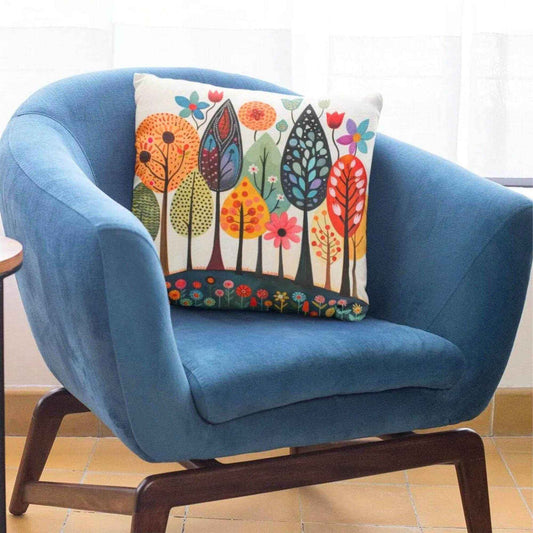 Scandinavian Inspired pillow cover with woven pattern styled on a sofa or bed