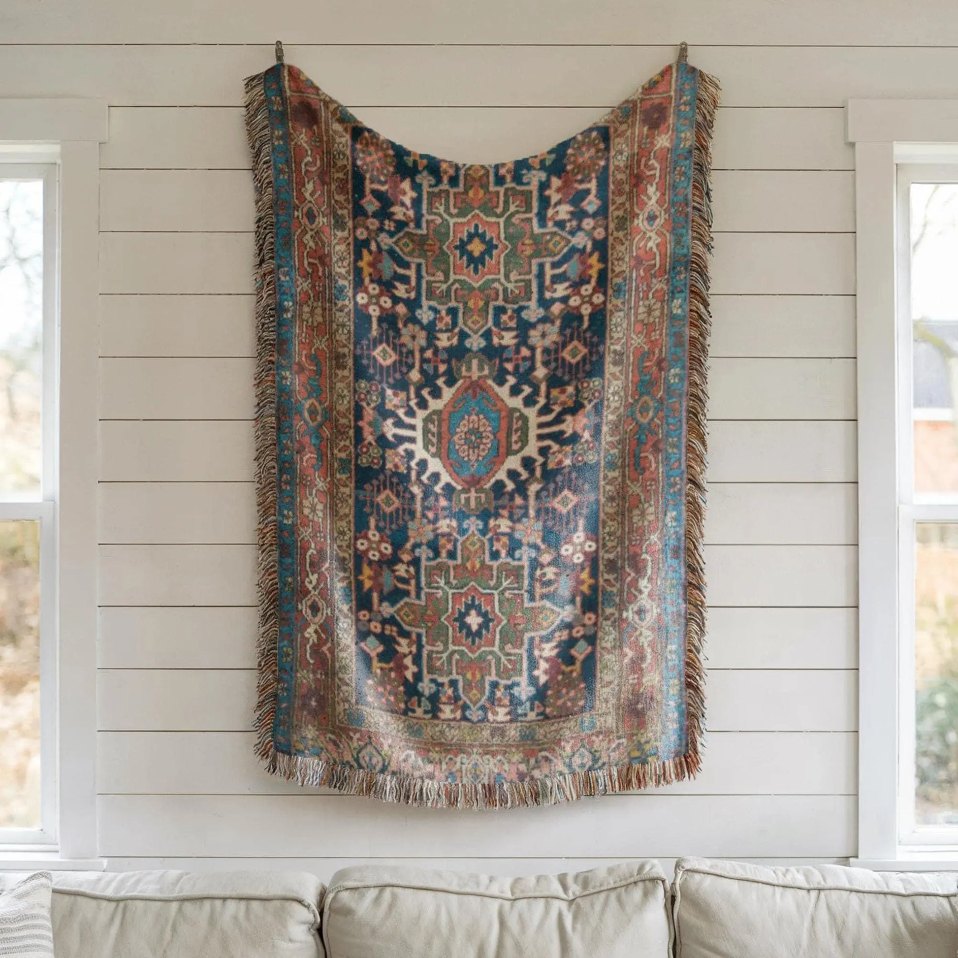 Turkish Rug Wall Hanging – Boho Wall Decor Woven Tapestry Rug for Living Room