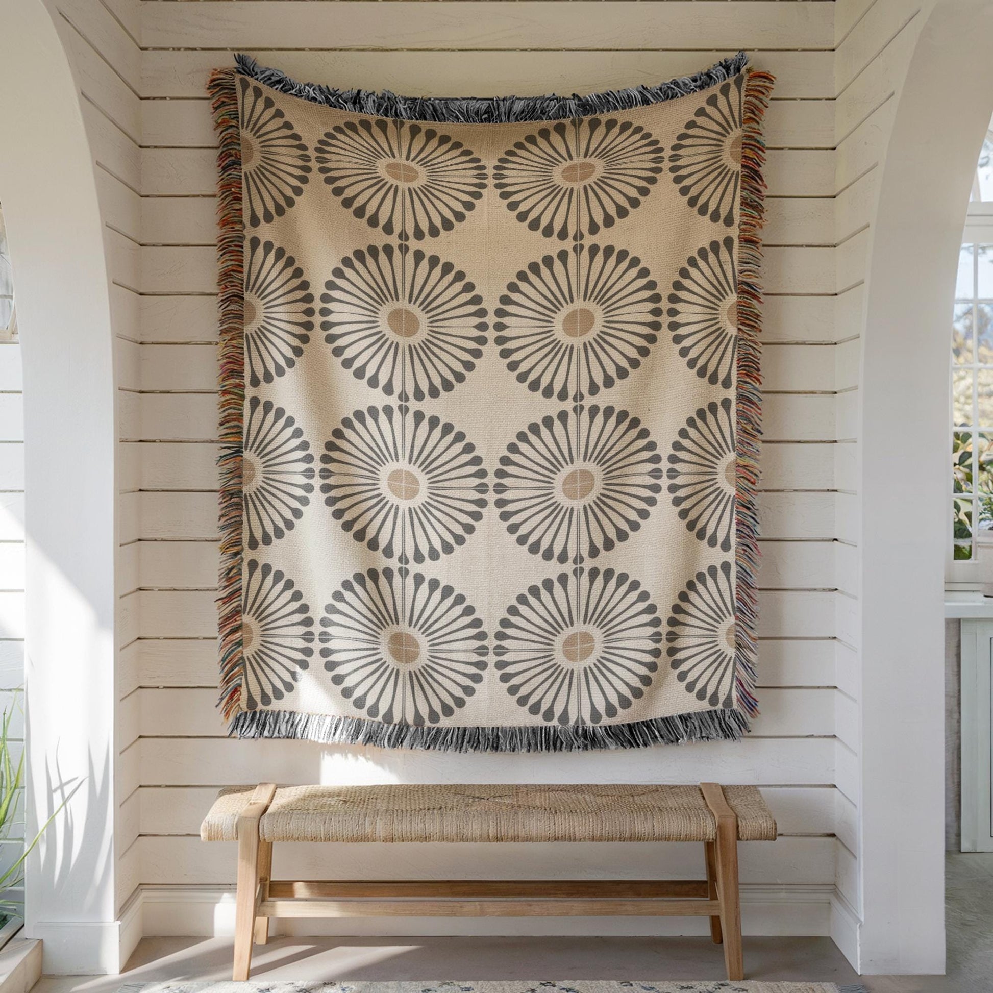 Sunflower Fabric Tapestry - Boho Wall Tapestry With Colorful Fringed Edges