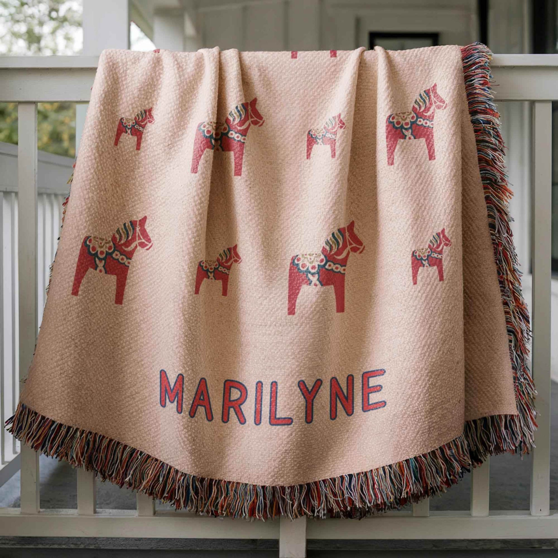 Personalized Baby Blanket - Custom Name Woven Cotton Quilt With Fringed Edges - timelessbohochic.com